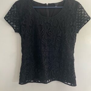 Ann Taylor Black Lace Detail Top in size medium